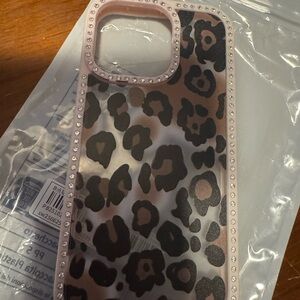 Apple Black and Pink Leopard Phone Case with Rhinestones